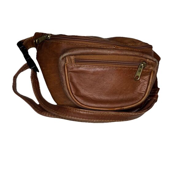 Brown Genuine Leather Fanny-Pack/Belt-Bag, Made in Columbia Hidden Pocket Back - Picture 1 of 6